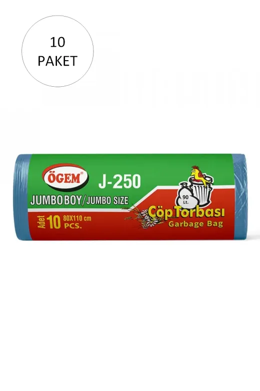 HELSOL HLS941482821 J-250 Jumbo Boy Çöp Torbası 80 X 110 Cm 10 Lu Rulo X 10 Paket = 100 Adet (Mavi) - Hls6476-5789