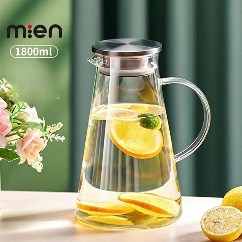 HESAPLI KÖŞE 53791994 Cam Sürahi Borosilikat Metal Kapaklı 1.8 Litre