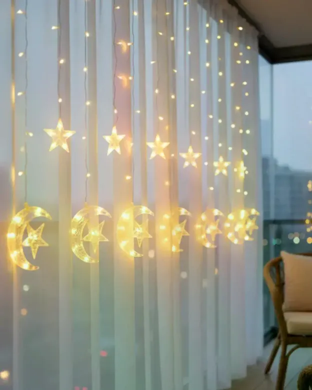Hilal Yıldız LED Perde Işık Balkon Pencere ve Oda Dekorasyonu