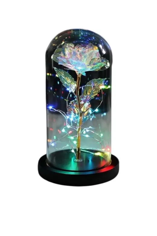 HİRARYUM Ç20032 Fanus Içerisinde Dekoratif Rgb Peri Led Işıklı Solmayan Sonsuzluk Gülü