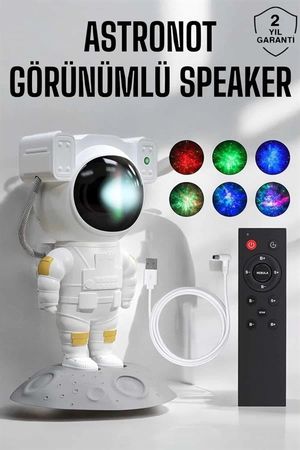 Hobibahçem 125025621 Mey İthalat Astronot Görünümlü Projeksiyon Speaker Taşınabilir Çok Renkli