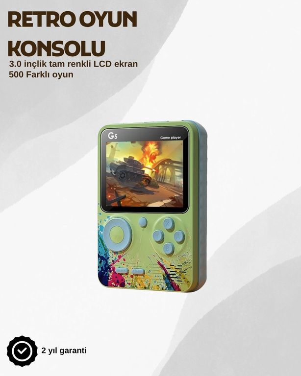 Hobibahçem 125043897 Mey İthalat G5 Taşınabilir Retro Oyun Konsolu Çocuk Ve Yetişkinler İçin Çok Renkli