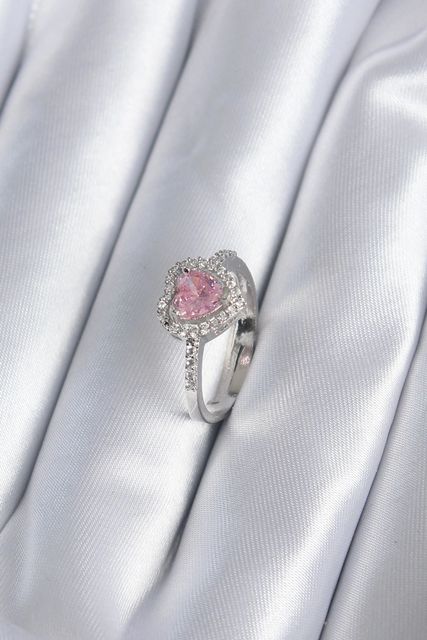 Hobibahçem MEYEB657af992b5fb68001c06a125-BLMY Mey İthalat Pirinç Gümüş Renk Pembe Zirkon Taş Kalp Charm Model Kadın Yüzük Çok Renkli