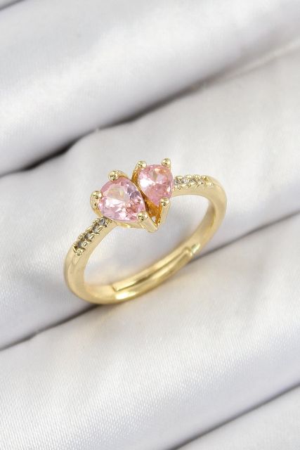 Hobibahçem MEYEB68711c78dc6c27039509bf57-BLMY Mey İthalat Pirinç Zirkon Taşlı Pembe Kalp Model Gold Renk Kadın Yüzük Çok Renkli
