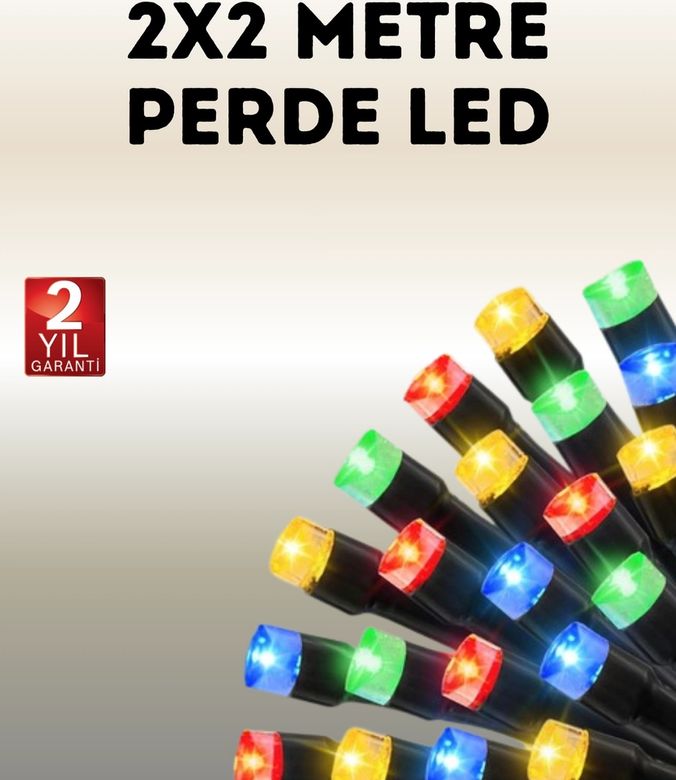 Hobibahçem MEYTDUCZZZ2X2PERDELED-3-BLMY Mey İthalat Taşınabilir Pil İle Çalışan Led Işık 2X2 Metre Perde Modeli Çok Renkli