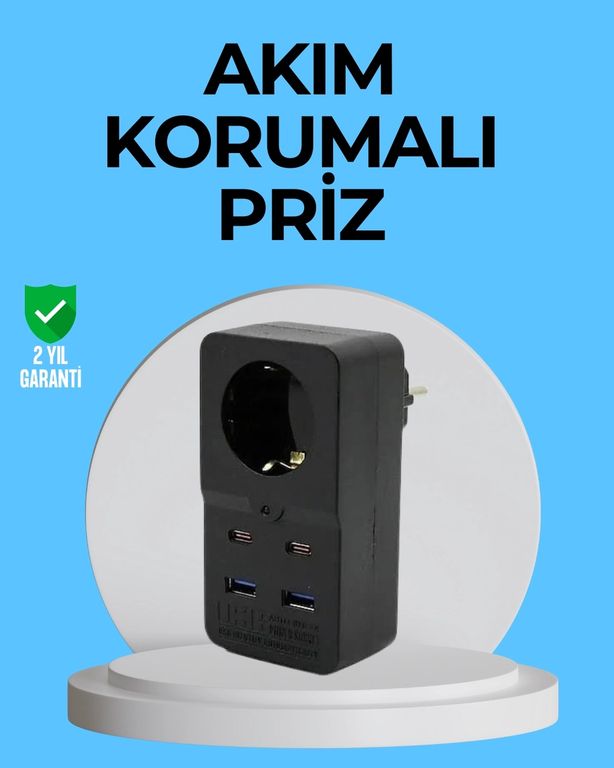 Hobibahçem MEYTDUCZZZ3438PRİZ-1-BLMY Mey İthalat Termal Korumalı Priz Otomatik Çocuk Kilidi 4 Usb Type C 0-2