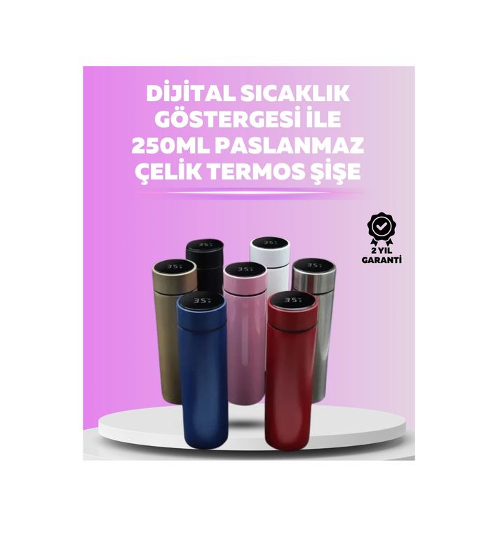 Hobibahçem MEYTDUCZZZDERECELİTERMOS-4-BLMY Mey İthalat Led Sıcaklık Ölçerli 250 Ml Yalıtımlı Termos Şişe Çok Renkli