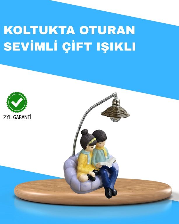 Hobibahçem MEYTDUCZZZKOLTUKÇİFTIŞIK-3-BLMY Mey İthalat Romantik Çift Temalı Dekoratif Masa Lambası Yumuşak Led Işık Çok Renkli