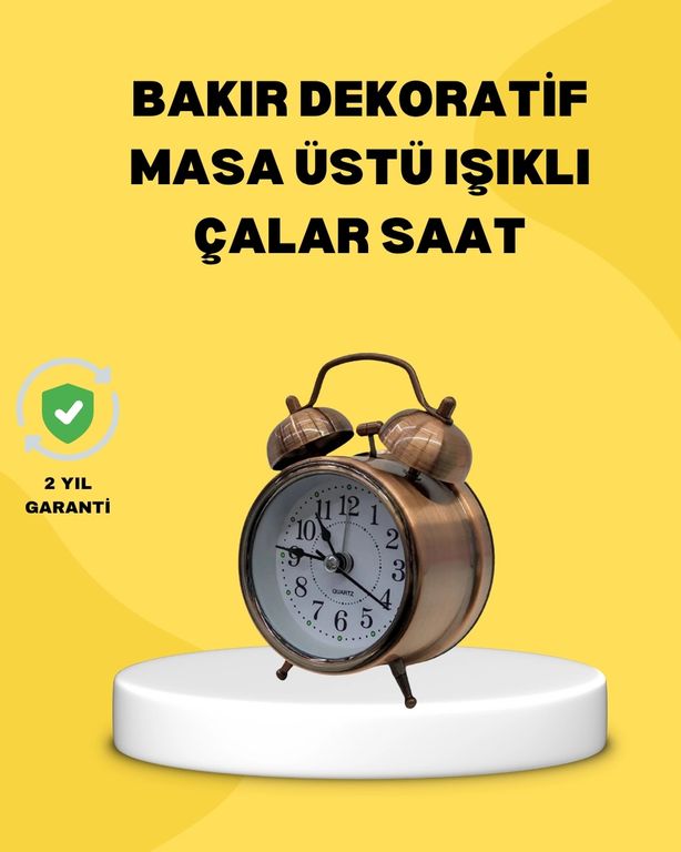 Hobibahçem MEYTDUCZZZKURMALISAATBRONZ-2-BLMY Mey İthalat Dekoratif Bronz Renk Metal Alarmlı Masa Üstü Saat Klasik Tasarım Çok Renkli