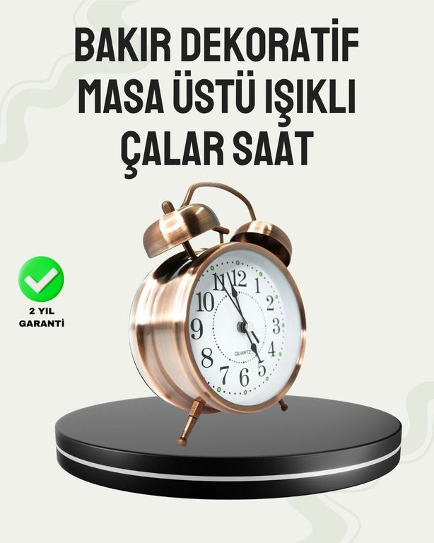 Hobibahçem MEYTDUCZZZKURMALISAATBRONZ-3-BLMY Mey İthalat Nostaljik Büyük Boy Metal Masa Saati Bronz Kaplama Ve Yüksek Sesli Alarm Çok Renkli