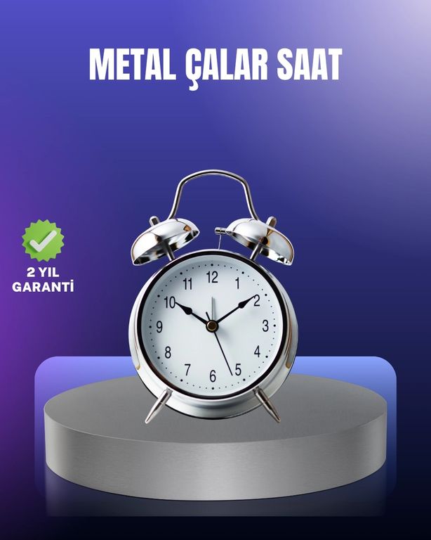 Hobibahçem MEYTDUCZZZKURMALISAATGÜMÜŞ-4-BLMY Mey İthalat Yuvarlak Gümüş Dekoratif Işıklı Masa Üstü Saat Alarmlı Sessiz Çalışma Çok Renkli