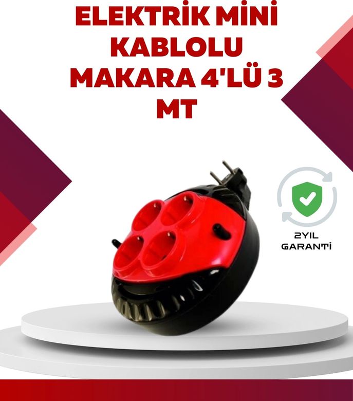 Hobibahçem MEYTDUCZZZSARGILIUZATMA4LÜ3METRE-2-BLMY Mey İthalat Kırmızı Renk 3 Metre 4 Lü Kablolu Priz Makarası 0-2