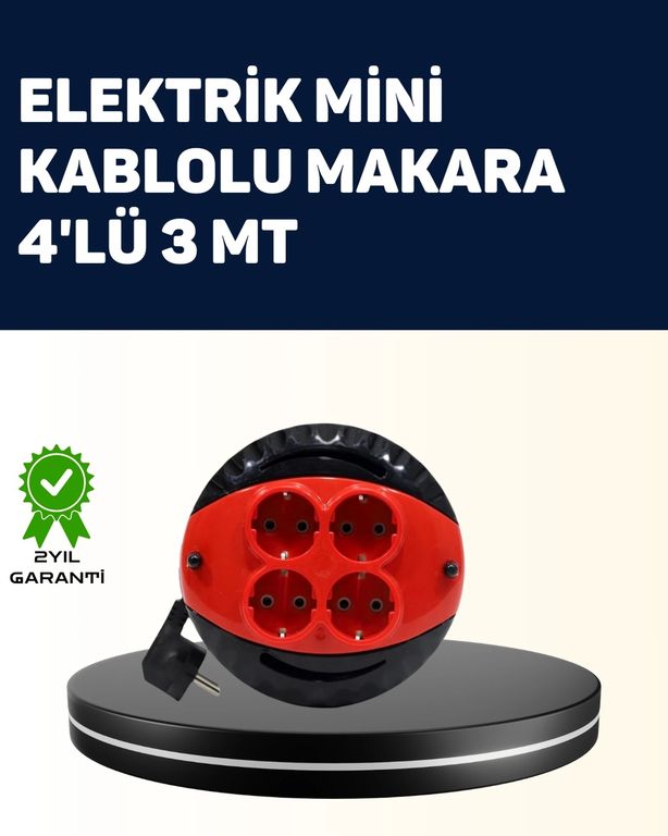Hobibahçem MEYTDUCZZZSARGILIUZATMA4LÜ3METRE-4-BLMY Mey İthalat Ev Ve Ofis İçin 3 Metre Kablolu 4 Priz Makarası 0-2