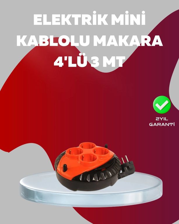 Hobibahçem MEYTDUCZZZSARGILIUZATMA4LÜ3METRE-BLMY Mey İthalat 3 Metre Kablolu 4 Lü Kırmızı Priz Makara 0-2