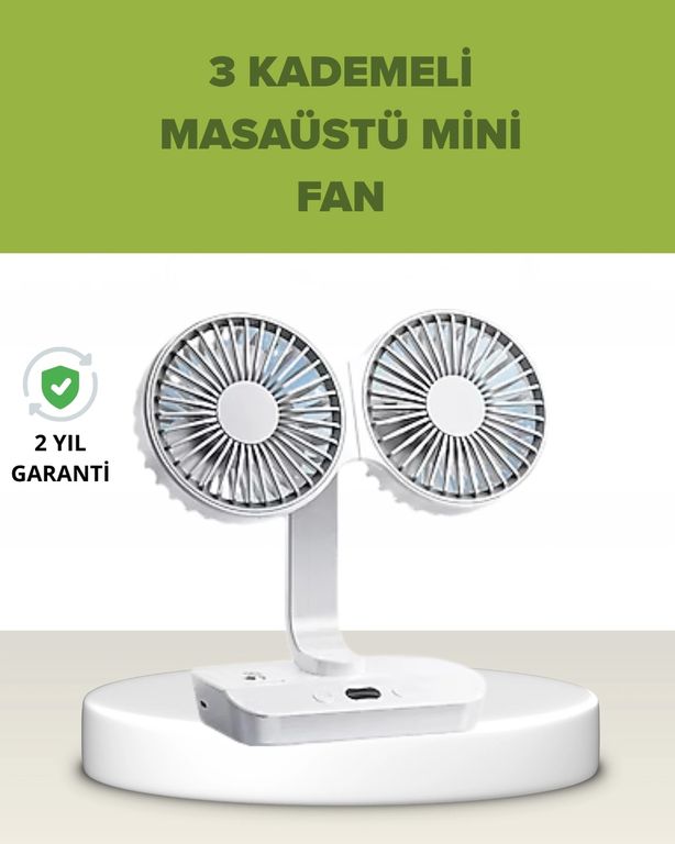 Hobibahçem MEYTDUCZZZSP01FAN-BLMY Mey İthalat Çift Kafalı Masaüstü Ve Duvar Tipi Sessiz Usb Şarjlı Fan