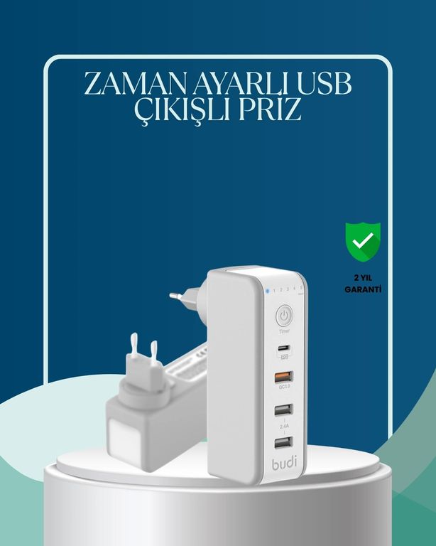 Hobibahçem MEYTDUUCZZM8J301TŞARJBAŞLIĞI-2-BLMY Mey İthalat 30W Type C Şarj Cihazı Zamanlayıcılı Çok Portlu Tasarım 0-2