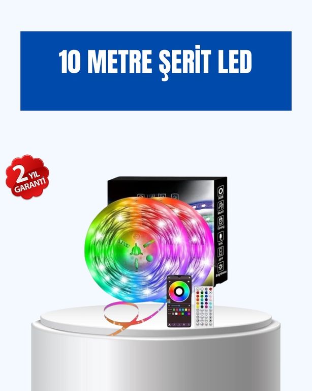 Hobibahçem MEYTDXUCZ10MŞERİTLED-1-BLMY Mey İthalat Sese Duyarlı 10M Smart Şerit Led Ios Android Kontrollü Rgb Işık Çok Renkli