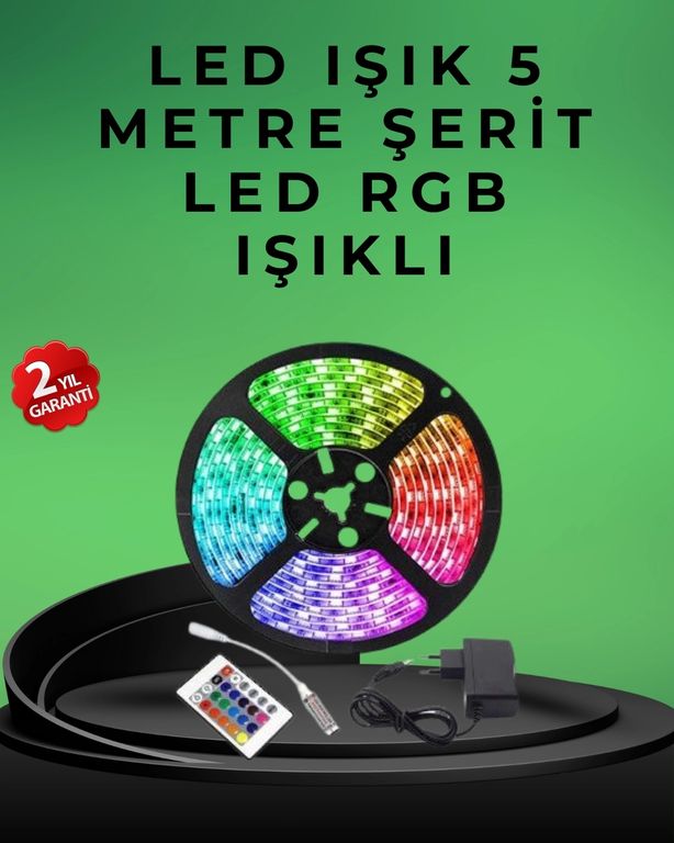 Hobibahçem MEYTDXUCZ5MŞERİTLED-5-BLMY Mey İthalat Pratik Kurulumlu 5 Metre Kumandalı Şerit Led Çok Renkli