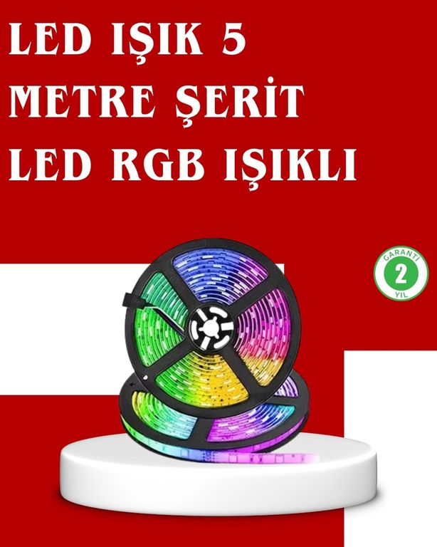 Hobibahçem MEYTDXUCZ5MŞERİTLED-BLMY Mey İthalat 5 Metre Kumandalı Rgb Şerit Led Aydınlatma Çok Renkli