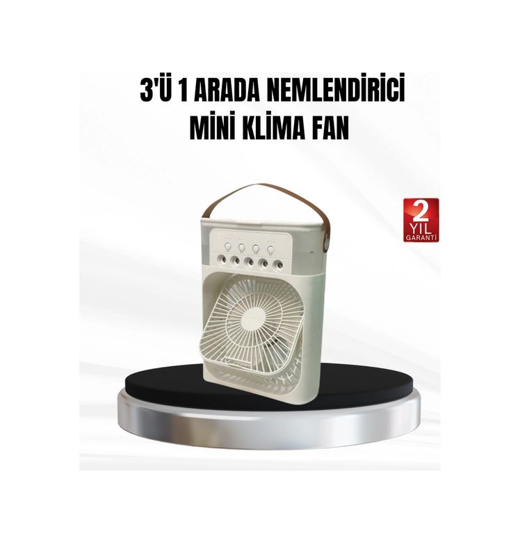 Hobibahçem MEYTDXUCZZZF9FAN-1-BLMY Mey İthalat 3 Ü 1 Arada Mini Klima Fan Usb Şarjlı, 7 Renk Gece Lambalı Ve Nemlendirici