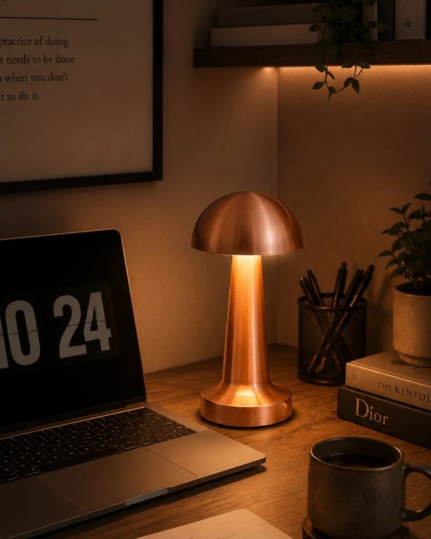 Hobibahçem MEYTDXXUCZZZMANTARGOLD-7-BLMY Mey İthalat Modern Bronz Mantar Masa Lambası Led Dokunmatik Dekoratif Aydınlatma Çok Renkli