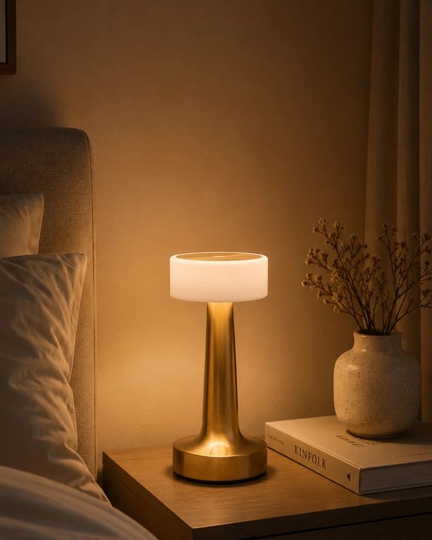Hobibahçem MEYTDXXUCZZZMANTARGOLDKARE-7-BLMY Mey İthalat Gold Kare Led Masa Lambası Şarjlı Dimmer Kontrollü Dekoratif Işık Çok Renkli