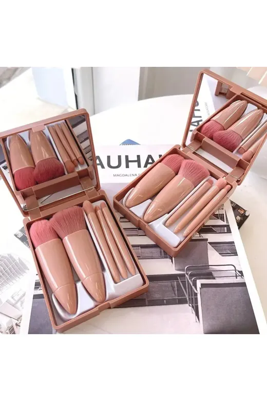 Home KJJH 5 Adet/takım Taşınabilir Mini Makyaj Fırçası Seti Aynalı Ve Kılıflı