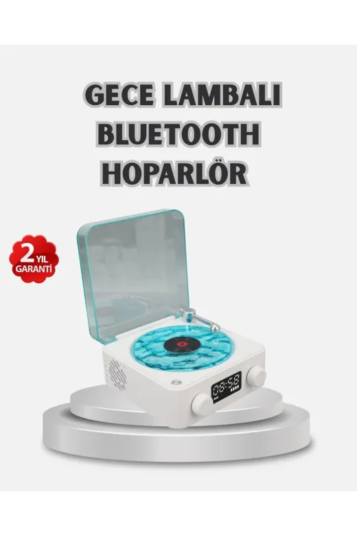 Hsc bilişim klt8912733177848 3-Ü-1 Gece Işığı Bluetooth Hoparlör Dijital Saat Vintage Plak Çalar Tasarımlı