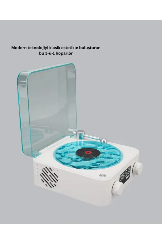 Hsc bilişim klt8912733177848 3-Ü-1 Gece Işığı Bluetooth Hoparlör Dijital Saat Vintage Plak Çalar Tasarımlı