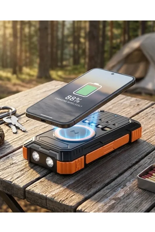 Hsc bilişim klt8912733432404 20000 Mah Powerbank Güneş Enerjili Kablosuz Şarj Hızlı Şarj Taşınabilir Batarya