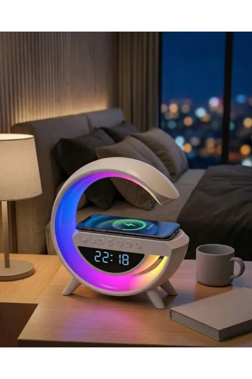 Hsc bilişim klt8912733432794 Kablosuz Şarjlı Led Işıklı Masa Saati Bluetooth Hoparlör Alarm Fonksiyonlu