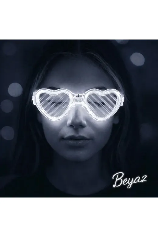 Hsc bilişim mptSM20SM16F009-B Beyaz Led Işıklı Kalp Gözlük – 3 Modlu Parti Glow Gözlüğü