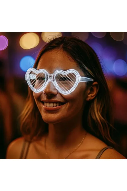 Hsc bilişim mptSM20SM16F009-B Beyaz Led Işıklı Kalp Gözlük – 3 Modlu Parti Glow Gözlüğü