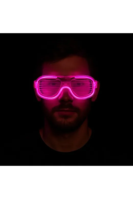 Hsc bilişim mptSM20SM16F010-G132-P Pembe Led Işıklı Parti Gözlüğü - Neon Glow Şerit Gözlük 3 Modlu