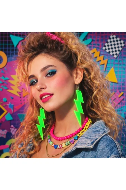 Hsc bilişim mptSM20SM16SMR-G139-YSL 80’Ler 9039Lar Retro Neon Yeşil Şimşek Küpe 10 Cm