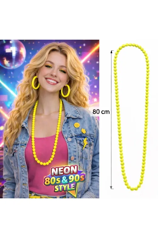 Hsc bilişim mptSM20SM16SMRG138-S Neon Sarı Boncuk Kolye 80 Cm – Retro 80’Ler 90’Lar Parti Aksesuarı