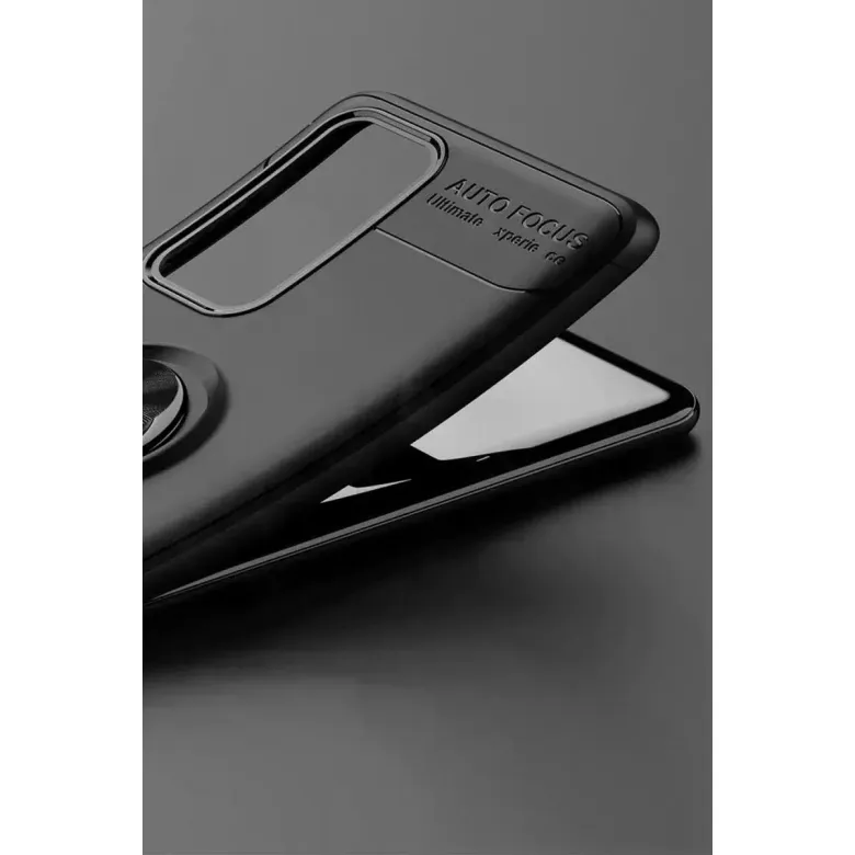 Huawei P40 Kılıf Range Yüzüklü Silikon - Siyah-mavi