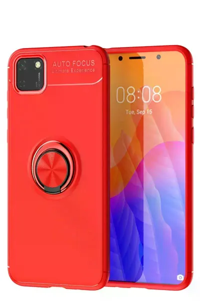 Huawei Y5P Kılıf Range Yüzüklü Silikon - Kırmızı