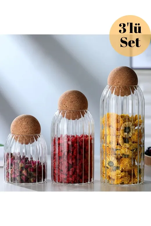 HubbyChef 20CMKVNZMNTR03 Cam Kavanoz Mantar Top Kapaklı Kavanoz 3Lü Set