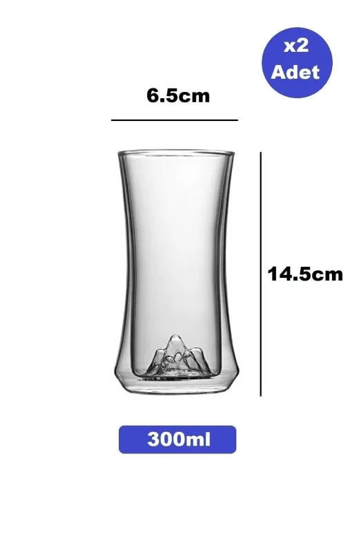 HubbyChef 20KOKTYLBRD05 Çift Camlı Kokteyl Meşrubat Bardağı 300Ml 2Li Set 2Li Cam Pipet
