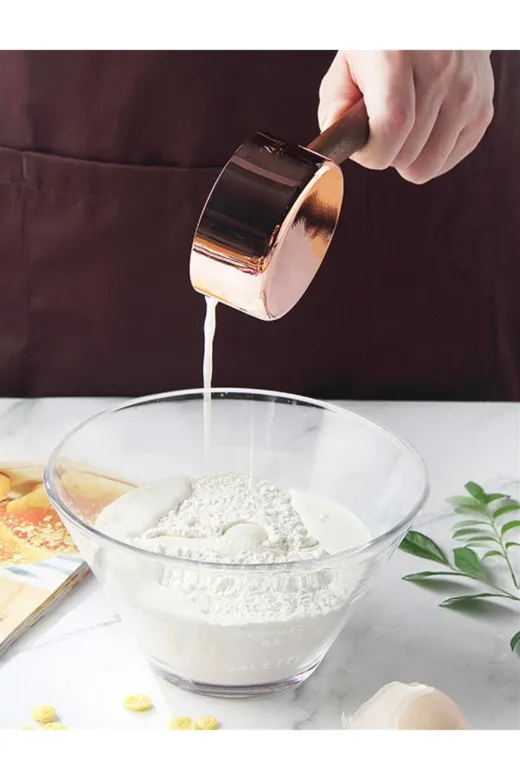HubbyChef 20RZGOLDOLCSET002 Roza-Gold Ölçü Kaşığı Seti 4Lü Ahşap Saplı Ölçü Kabı