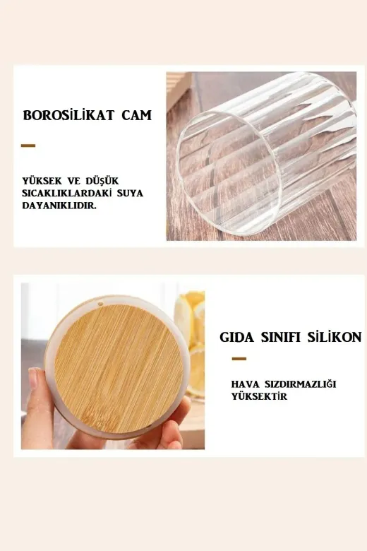 HubbyChef 22GYKCMKVNZ02 Cam Kavanoz Silikon Bambu Kapaklı Kavanoz