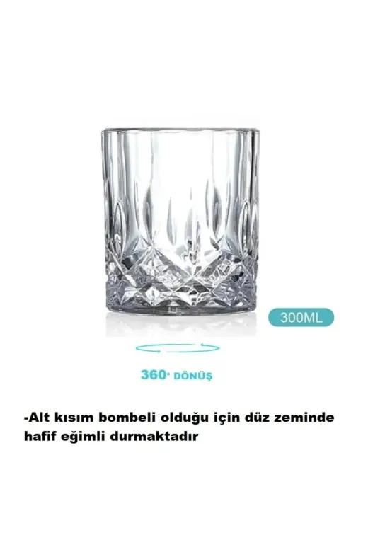 HubbyChef 22VSKBRDG300 Viski Kokteyl Bardağı Kadehi 360 Dönen Cam Bardağı 2Li Set 300Ml