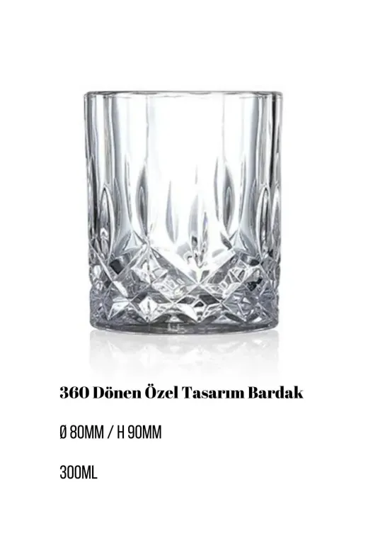 HubbyChef 22VSKBRDG300 Viski Kokteyl Bardağı Kadehi 360 Dönen Cam Bardağı 2Li Set 300Ml