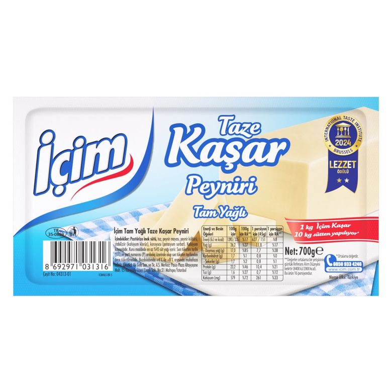 İÇİM içim5212 İçim Taze Kaşar Peyniri 700 G