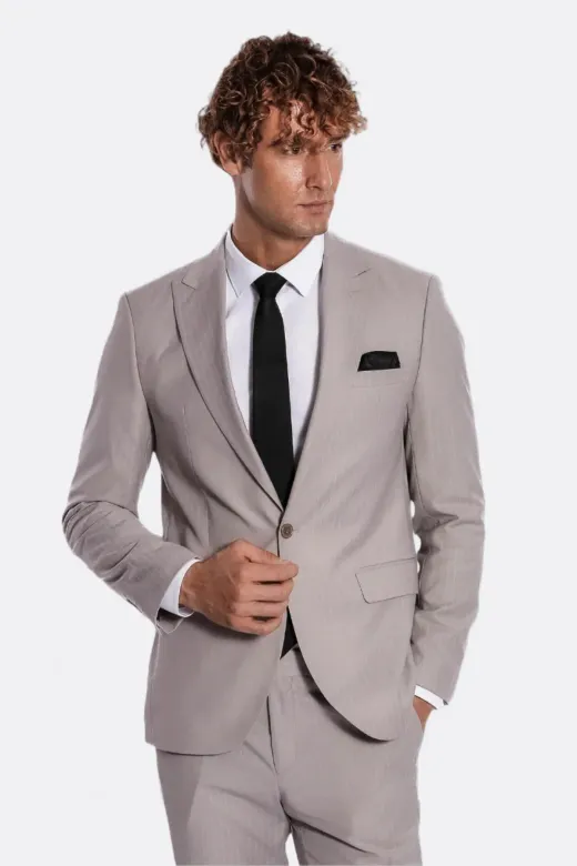 İki Parça Çizgili Slim Fit Gri Erkek Takım Elbise - Wessi
