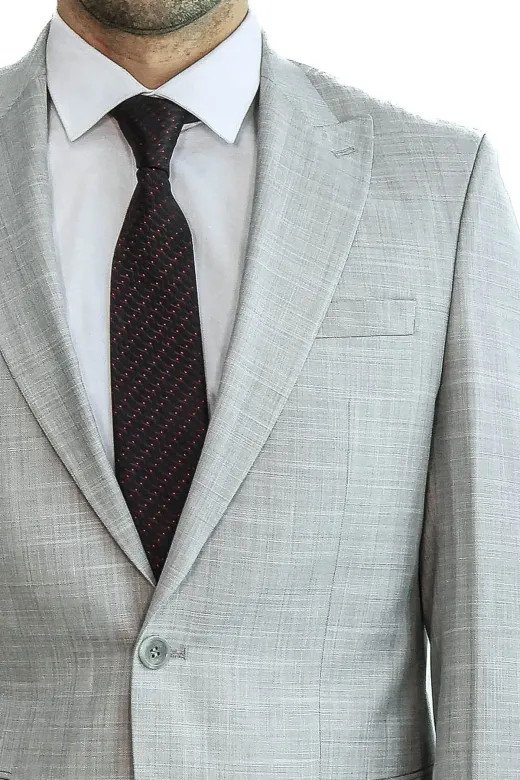 İki Parça Slim Fit Tek Düğmeli Açık Gri Erkek Takım Elbise - Wessi