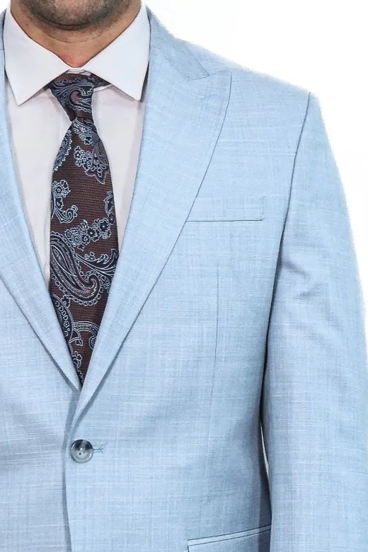 İki Parça Slim Fit Tek Düğmeli Açık Mavi Erkek Takım Elbise - Wessi
