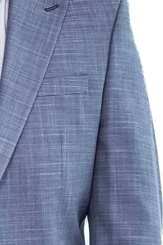 İki Parça Slim Fit Tek Düğmeli Gri Mavi Erkek Takım Elbise