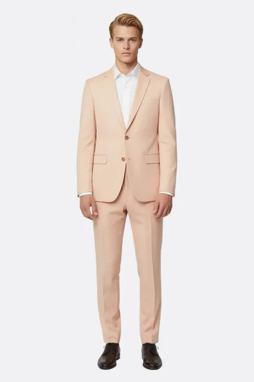 İki Parça Slim Fit Tek Düğmeli Yavruağzı Erkek Takım Elbise - Wessi